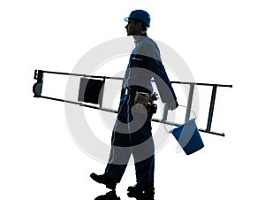 Repair man worker ladder walking silhouette