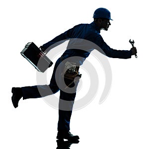 Repair man worker running urgency silhouette