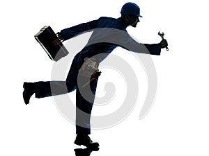 Repair man worker running urgency silhouette