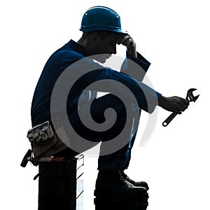 Repair man worker sad fatigue failure silhouette