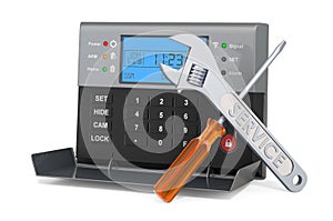 Repair and service of home security alarm system, 3D rendering