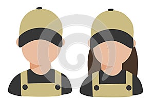 Repair service workers logo. Man and woman. Mechanical workshop. Vector illustration