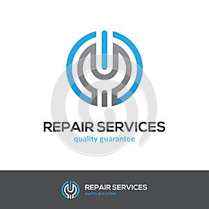 Repair services logo with wrench and power button