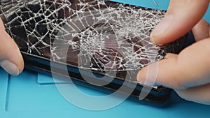 Repair smartphone,broken screen.The master record screen from device.