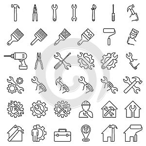 Repair tool house line icons