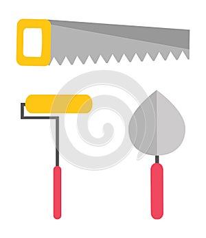 Repair Tool, Saw and Roller, Putty Knife Vector