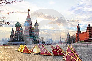 Repair of tower stars on Red Square in Moscow