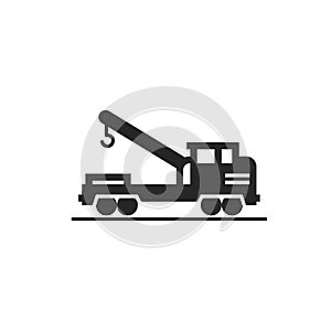 Repair train icon. heavy rail machinery and railway transport symbol