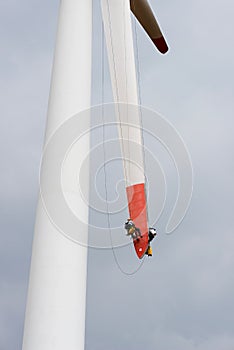 Repair work on the blades of a windmill for electric power production