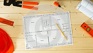 Repair work. Drawings for building, helmet