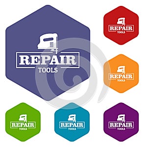 Repair work icons vector hexahedron