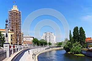 Repair works of the beautiful building of the Oradea City Hall, Bihor county, Romania.