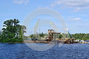 Repair works are underway on the banks of the Dnipro River