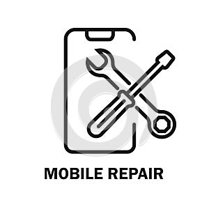 Repairing of mobile device. Mobile repair. Toolkit. Toolbox. Wrench and screwdriver icon. Work tools. Repairing, service tools.