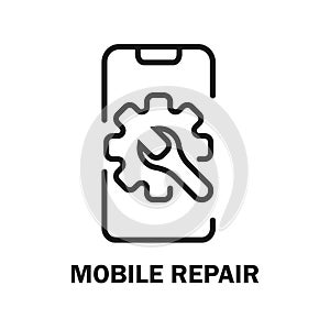 Repairing of mobile device. Mobile repair. Toolkit. Toolbox. Wrench and screwdriver icon. Work tools. Repairing, service tools.