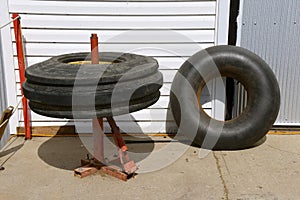 Repairing a tractor tire with an inner tube