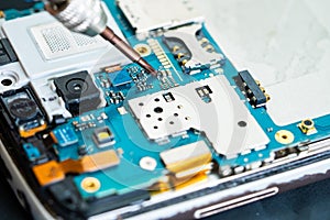Repairing and upgrade circuit mainboard of notebook, electronic, computer hardware and technology concept