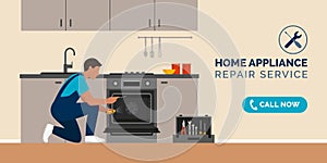 Repairman fixing appliances at home photo