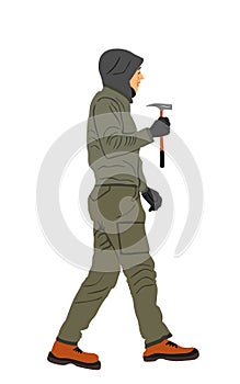 Repairman with hammer nails a nail vector illustration isolated on white background. Handyman repair with gavel.