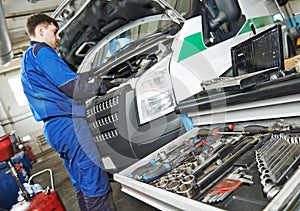 Repairman servicing auto car photo