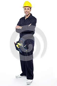 Repairman with tools pouch around his waist