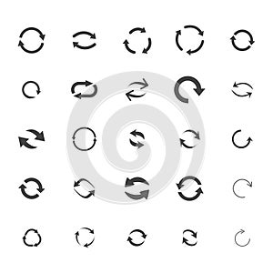 Repeat arrow icons set. set of 25 refresh filled icons such as reload, update, reload, replay, loading