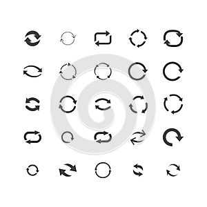 Repeat arrow icons set. set of 25 refresh filled icons such as reload, update, reload, replay, loading