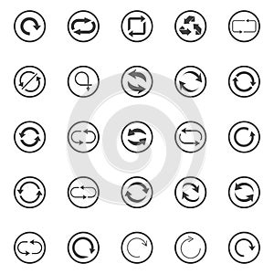 Repeat icons set. set of 25 refresh filled icons such as reload, update, reload, replay, loading arrow icons. repeat icons set