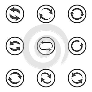 Repeat icons set. set of 9 refresh filled icons such as reload, update, reload, replay, loading arrow icons. repeat icons set