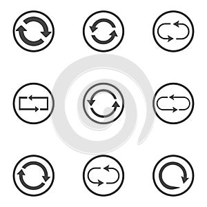 Repeat icons set. set of 9 refresh filled icons such as reload, update, reload, replay, loading arrow icons. repeat icons set