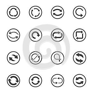 Repeat icons set. set of 16 refresh filled icons such as reload, update, reload, replay, loading arrow icons. repeat icons set