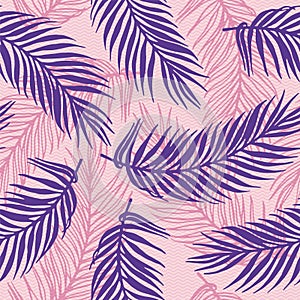 Repeat jungle palm leaves vector pattern. Botanical design over waves texture