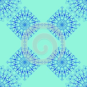 Repeat Pattern Mandalas Blue On Green
