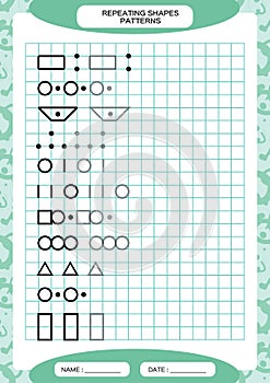 Repeat Pattern. Tracing Lines Activity, Special for preschool kids. Worksheet for practicing fine motor skills. Simple