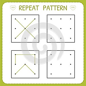 Repeat pattern. Working page for children. Preschool worksheet for practicing motor skills. Kindergarten educational game for kids