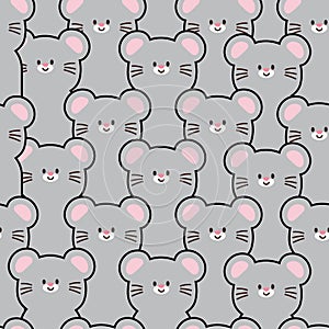 Repeat.Seamless pattern of cute smile mouse cartoon.Rat hand drawn.Animal