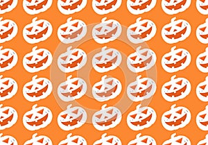 repeat seamless pattern of row white halloween pumpkin isolated on orange background