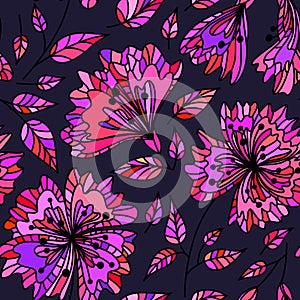 Repeatable background. Vector seamless pattern wild plants, herbs and flowers, fol artistic botanical illustration in