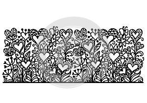 Repeatable doodle heart trees on the ground pattern for decoration, engraving, paper cutting, laser cutting and so on. Vector illu