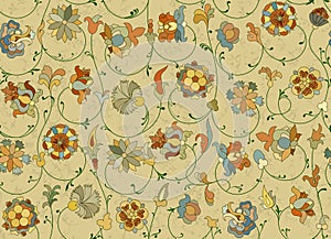 Repeatable floral pattern based on St Basil`s Cathedral murals in Moscow, Russia