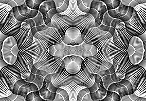 repeatable and tileable grid, mesh of zig-zag, criss-cross and wavy interlace, intertwine and interweave lines. abstract lattice