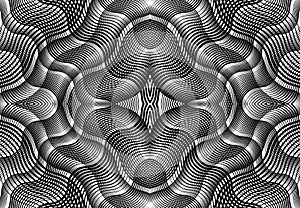 repeatable and tileable grid, mesh of zig-zag, criss-cross and wavy interlace, intertwine and interweave lines. abstract lattice