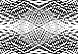 repeatable and tileable grid, mesh of zig-zag, criss-cross and wavy interlace, intertwine and interweave lines. abstract lattice