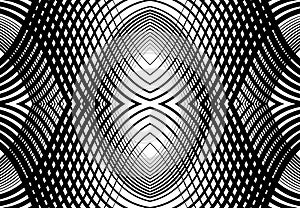 repeatable and tileable grid, mesh of zig-zag, criss-cross and wavy interlace, intertwine and interweave lines. abstract lattice