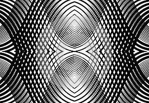 repeatable and tileable grid, mesh of zig-zag, criss-cross and wavy interlace, intertwine and interweave lines. abstract lattice