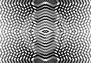 repeatable and tileable grid, mesh of zig-zag, criss-cross and wavy interlace, intertwine and interweave lines. abstract lattice