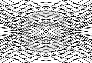 repeatable and tileable grid, mesh of zig-zag, criss-cross and wavy interlace, intertwine and interweave lines. abstract lattice