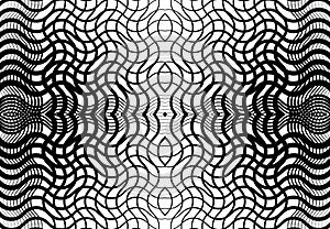 repeatable and tileable grid, mesh of zig-zag, criss-cross and wavy interlace, intertwine and interweave lines. abstract lattice