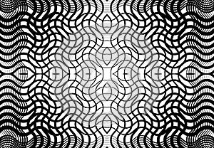 repeatable and tileable grid, mesh of zig-zag, criss-cross and wavy interlace, intertwine and interweave lines. abstract lattice