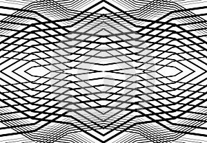 repeatable and tileable grid, mesh of zig-zag, criss-cross and wavy interlace, intertwine and interweave lines. abstract lattice